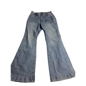 Frye Womens Wide-Leg Denim Jeans Size 28 boho leather patch logo on back